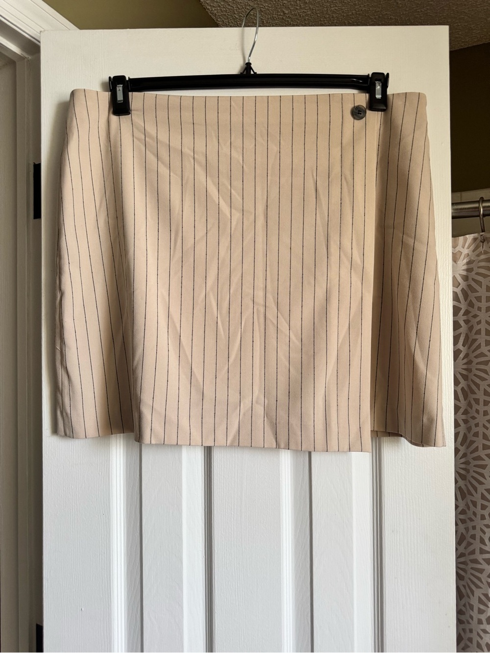 LOFT Beige Faux-Wrap Pinstripe Mini Skirt